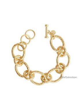 18K Gold Plated Hammered Toggle Bracelet Chunky Chain Women